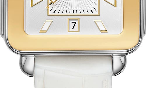 Shop Michele Deco Sport Silicone Strap Watch, 34mm X 36mm In White/silver Sunray/gold