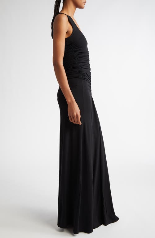 Shop Michael Kors Collection Ruched Jersey Sleeveless Gown In Black