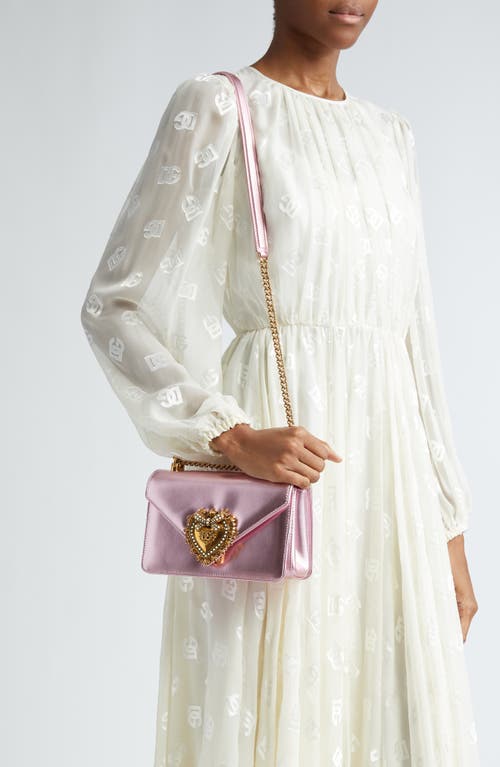 Shop Dolce & Gabbana Dolce&gabbana Devotion Metallic Leather Shoulder Bag In Pink/pink