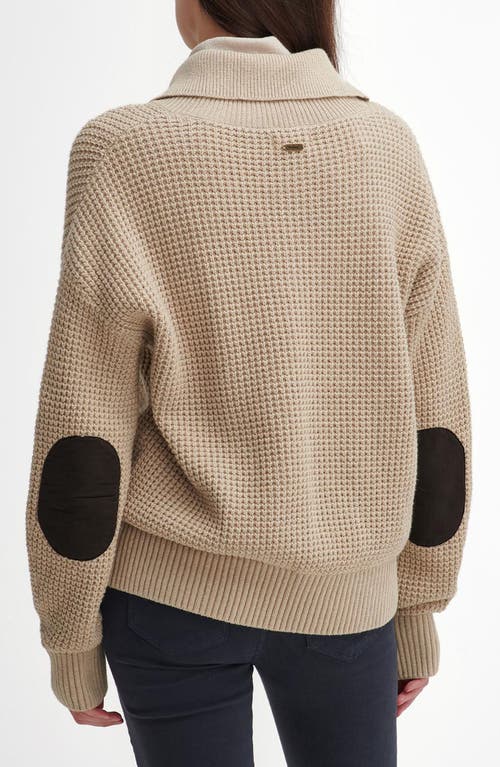 Shop Barbour Woodside Long Sleeve Waffle Knit Cotton & Wool Polo Sweater In Oatmeal