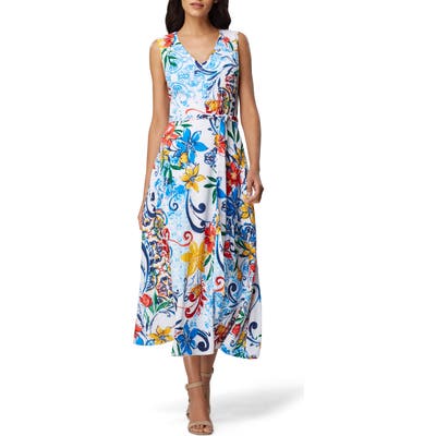 Tahari Floral Crepe Midi Dress, Blue