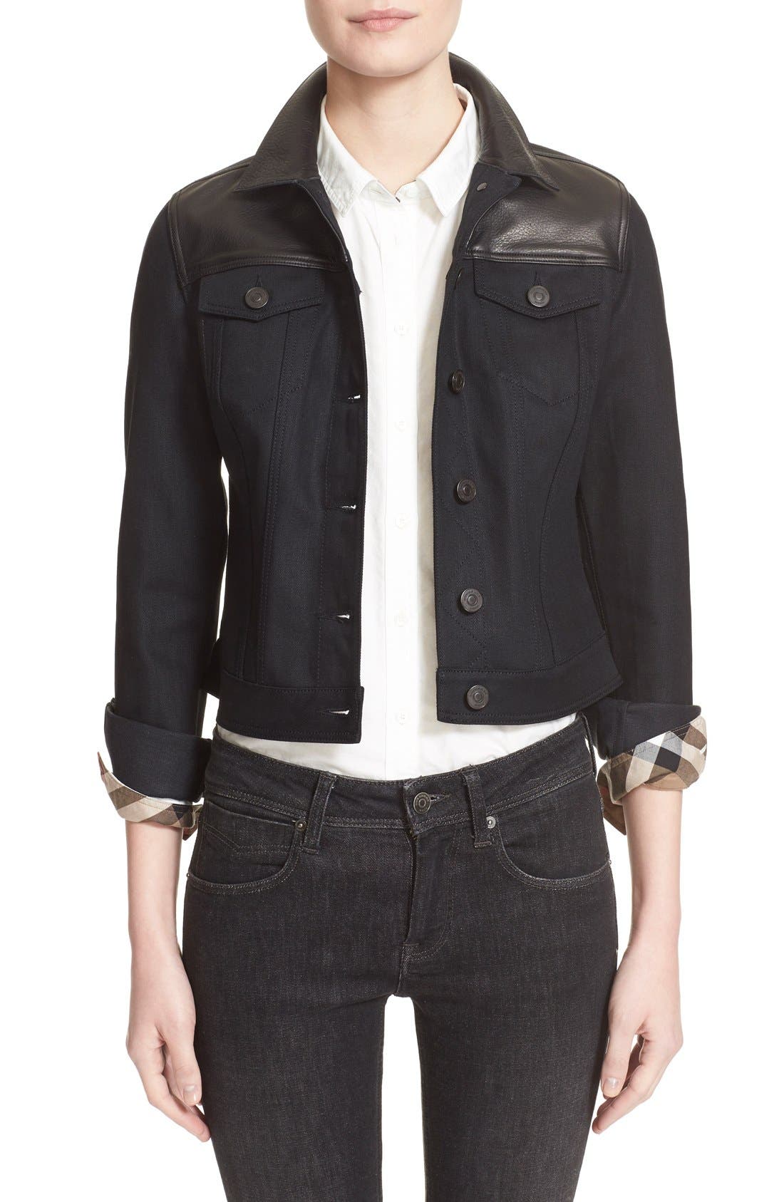 Burberry Brit Leather & Denim Jacket Nordstrom