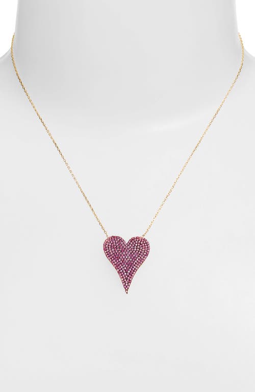 Shop Shymi Pavé Heart Pendant Necklace In Gold/dark Pink