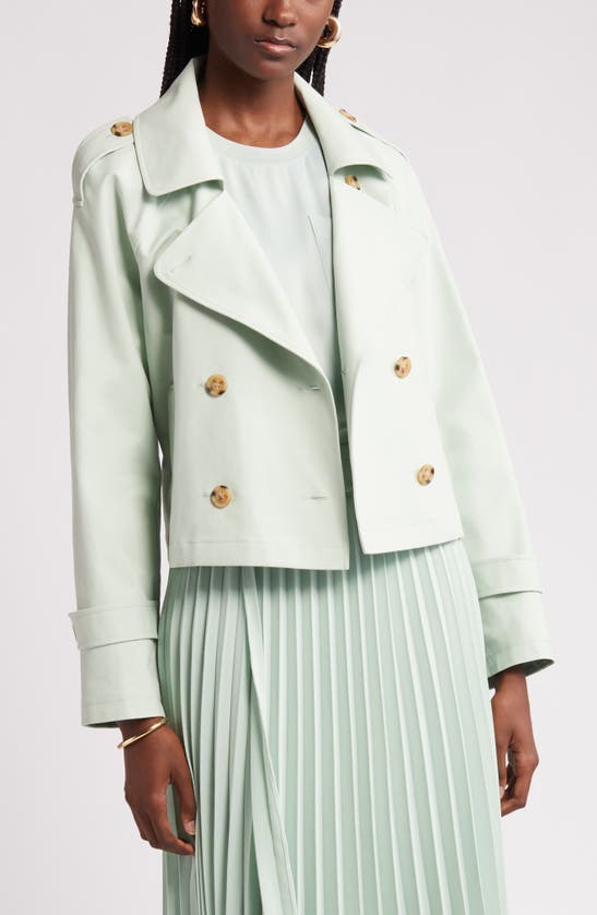 Shop Nordstrom Crop Stretch Cotton Trench Coat In Green Fondant