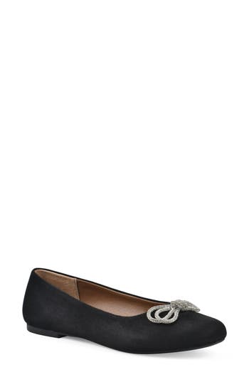 Cliffs By White Mountain Sashimi Embellished Bow Flat In Black Fabric
