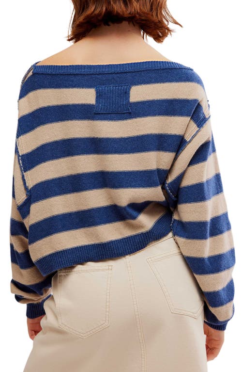 Shop Free People Into The Blue Stripe Crop Sweater In Blue Combo