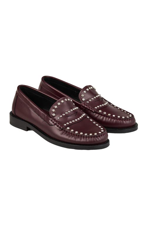 Shop Sandro Rhinestone Studded Leather Loafers In Bordeaux