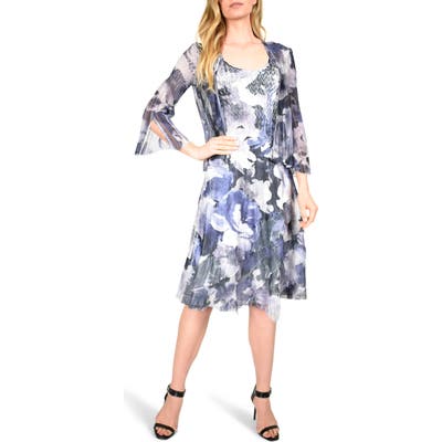 Komarov Floral Tiered Chiffon Dress With Jacket, Purple