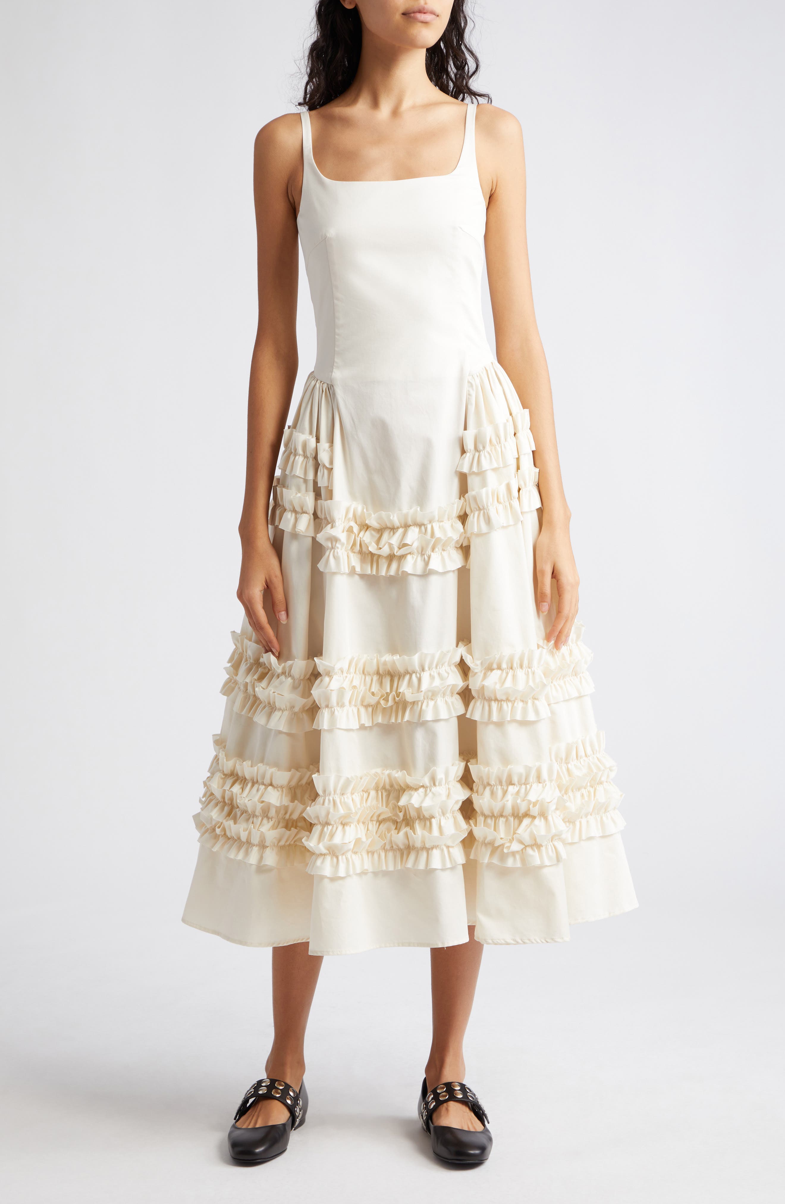 Molly Goddard Ruby Ruffle Embellished Cotton Midi Tank Dress