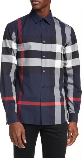 Burberry 'Somerton' Short Sleeve Check Stretch Cotton Shirt