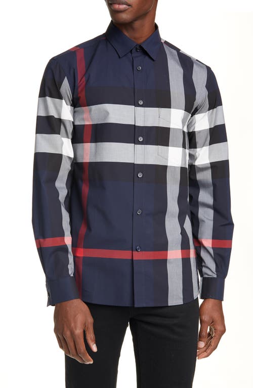 burberry Somerton Check Button-Up Shirt in Navy