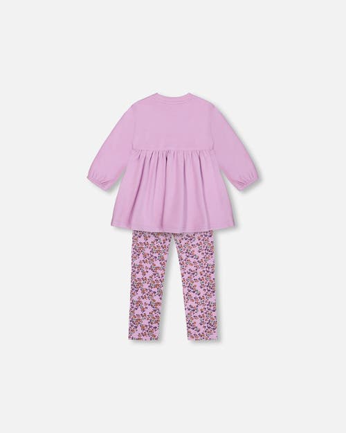 Shop Deux Par Deux Baby Girl's Tunic And Printed Leggings Set Lilac Mini Flowers In Printed Lilac Little Flowers