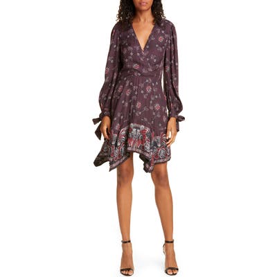Rebecca Taylor Claudine Long Sleeve Handkerchief Hem Silk Blend Dress, Purple