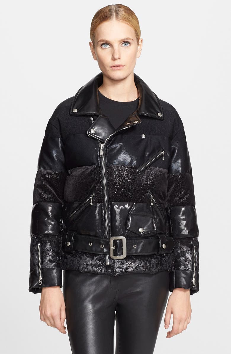 Junya Watanabe Faux Leather & Lamé Puffer Moto Jacket