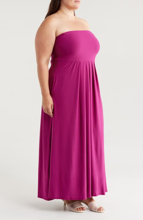 Shop 24seven Comfort Apparel Pleated Stretch Strapless A-line Dress In Magenta