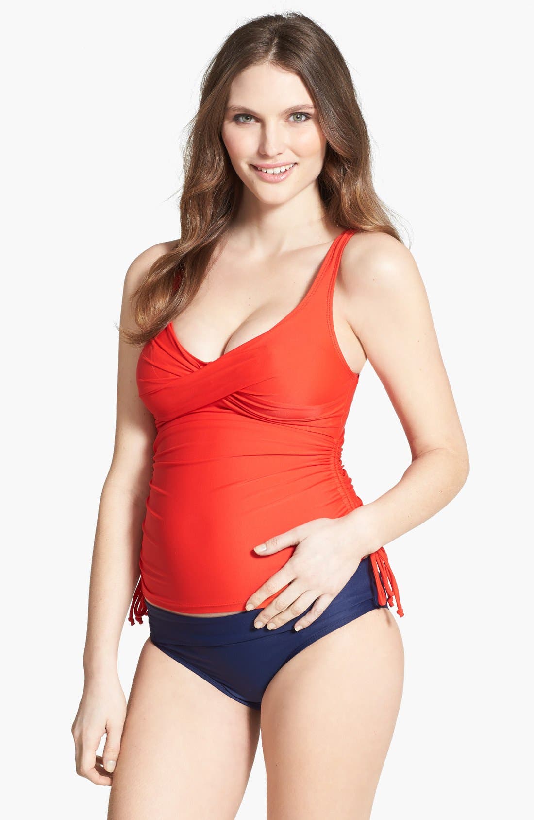 Maternal America Ruched Maternity Tankini Swimsuit, Black