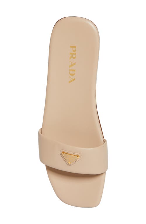 Shop Prada Triangle Logo Slide Sandal In Travertino