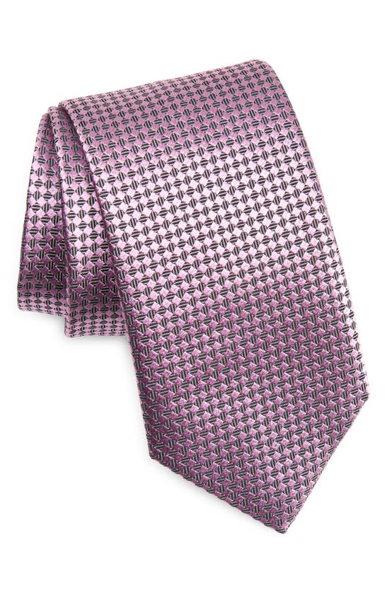 Shop Canali Geometric Pattern Silk Tie In Pink