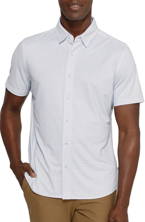 Cassian Geometric Print Short Sleeve Performance Button-Up Shirt in White