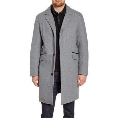Cole Haan Signature Wool Blend Topcoat With Interior Knit Bib, Grey