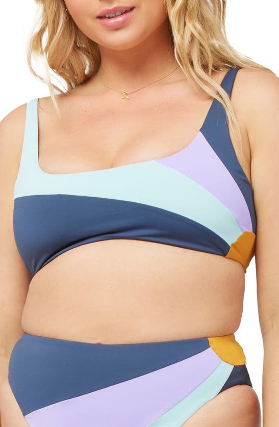 L*space Lizzie Sunburst Colorblock Bikini Top In Slate/ Pool/ Wisteria