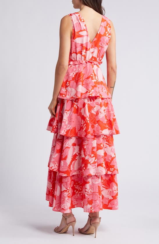 Shop Chelsea28 Floral Tiered Maxi Dress In Red G- Pink Sades Blooms
