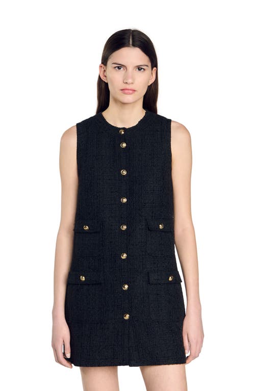 Sandro Embossed-buttons Dress In Black