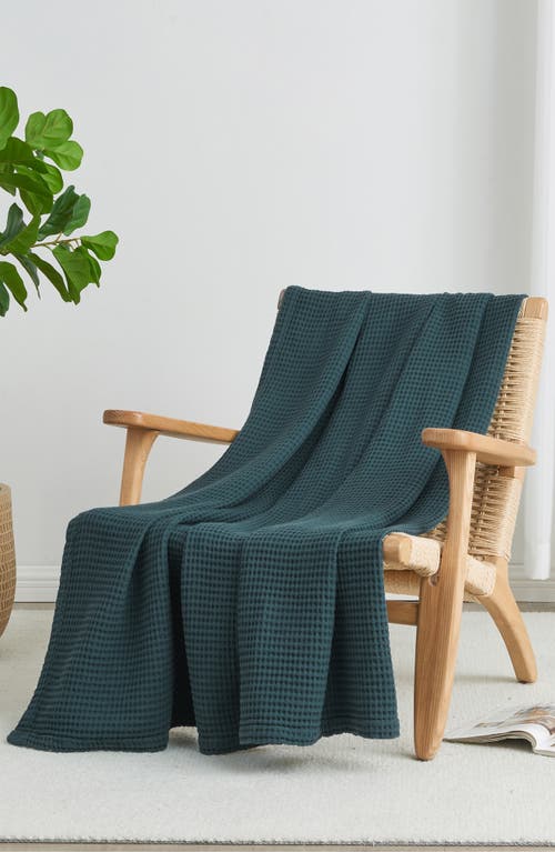 Woven & Weft Cotton Waffle Weave Blanket In Peacock