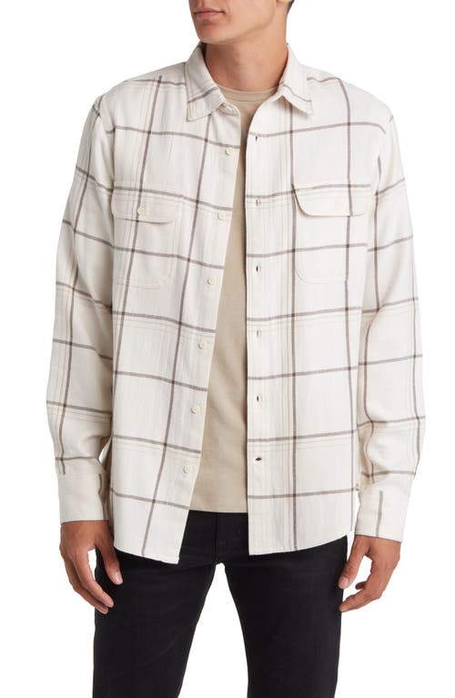 Trim Fit Plaid Flannel Shirt in Ivory- Brown Blanket Check