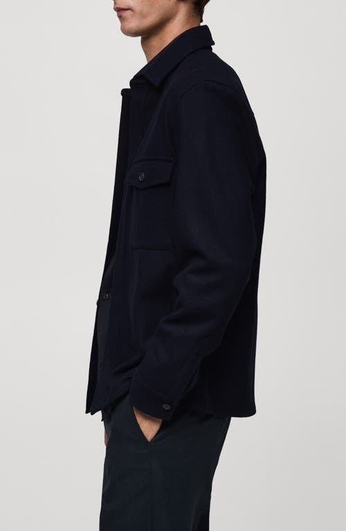 Shop Mango Workwear Wool Blend Overshirt In Dark Navy