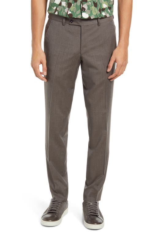 Ted Baker London Jerome Flat Front Wool Dress Pants Brown at Nordstrom,