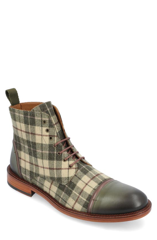 Shop Taft The Jack Lace-up Cap Toe Boot In Green Plaid