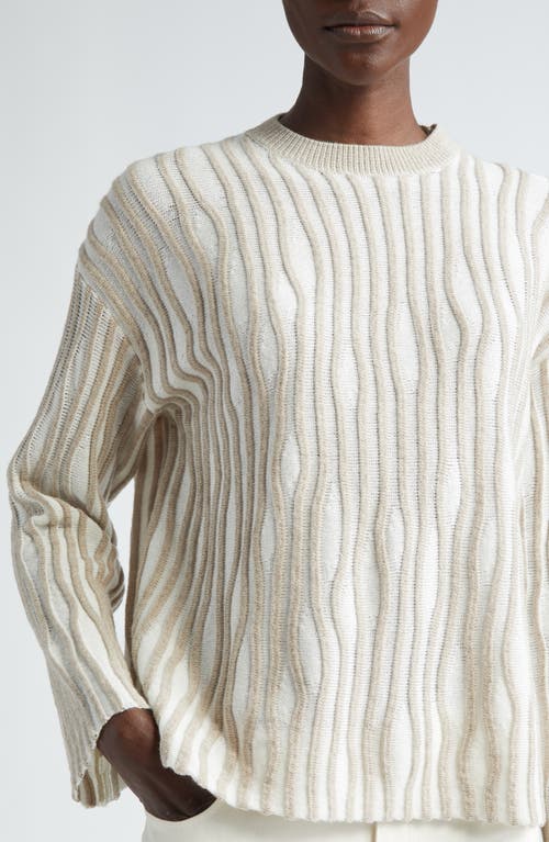 Shop Lafayette 148 New York Texture Stripe Crewneck Sweater In Cloud Multi