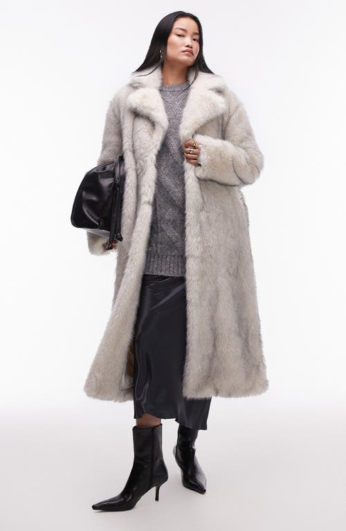 Topshop Faux Fur Longline Coat in Off White 