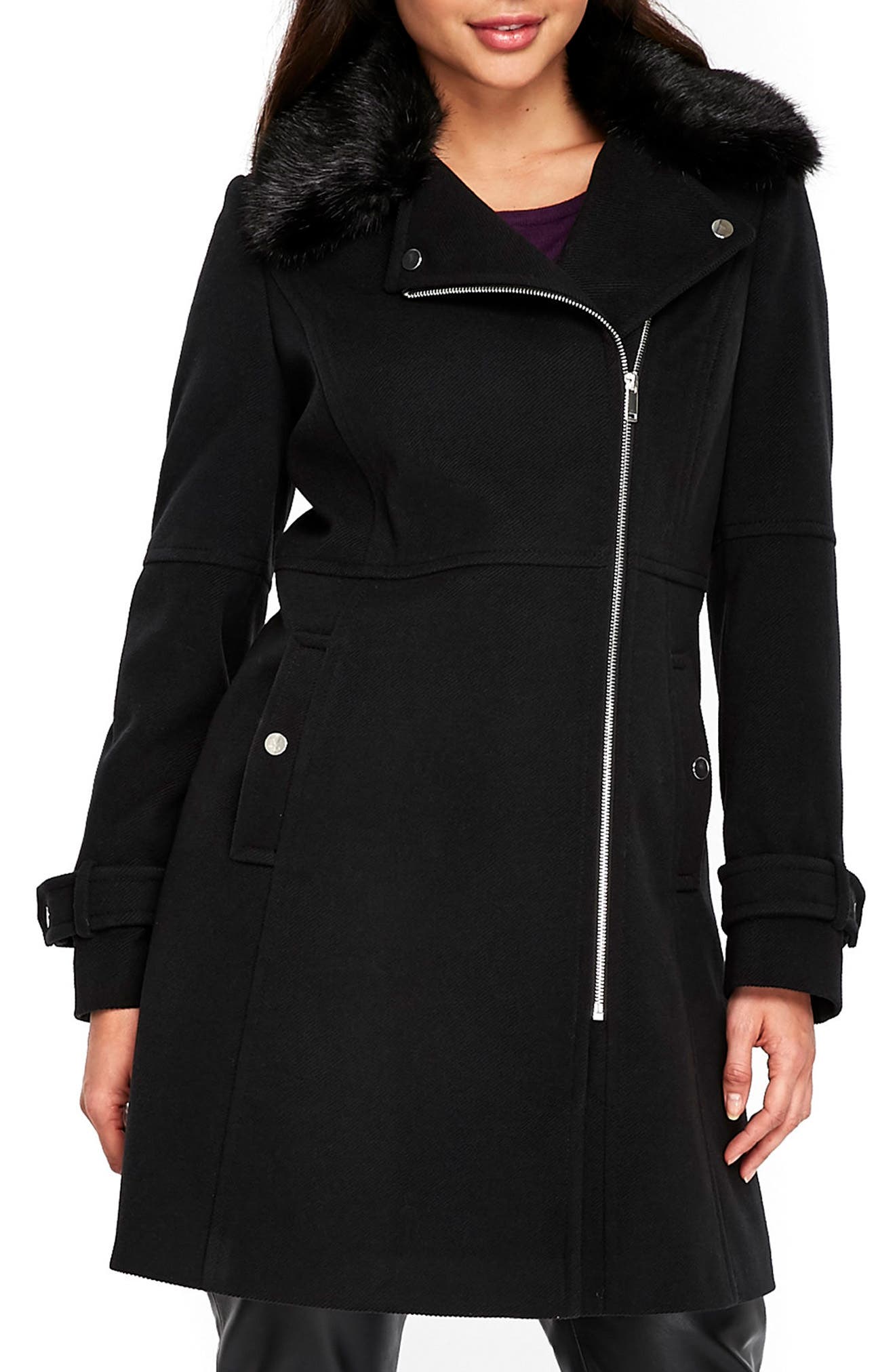 wallis leather jacket with fur collar