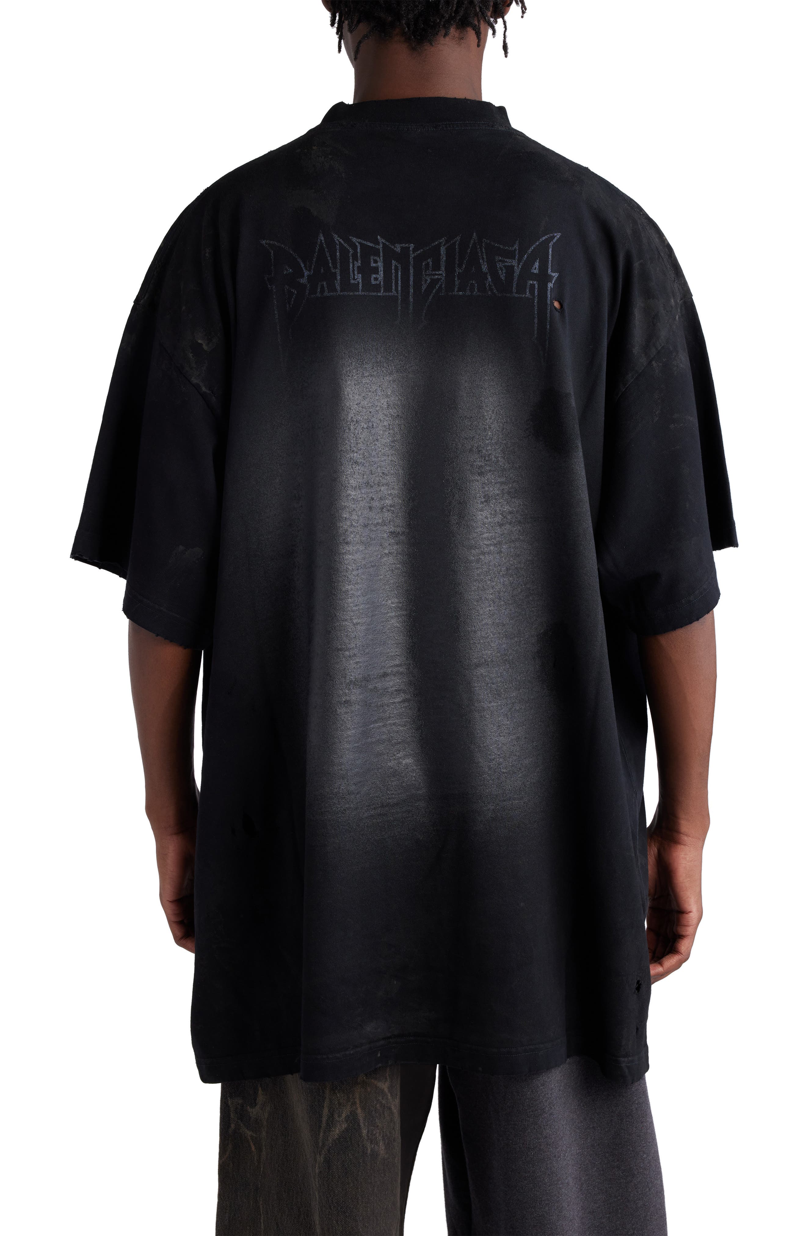 Balenciaga Paris Moon Oversize Distressed Cotton Graphic T-Shirt