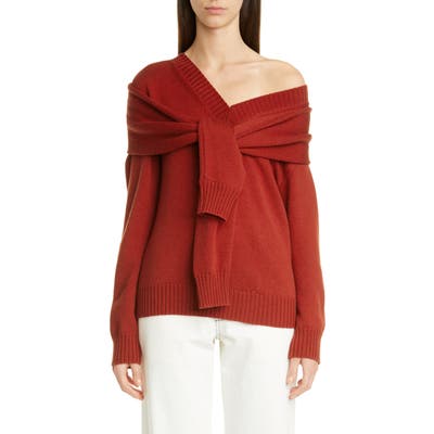 Monse One-Shoulder Merino Wool Sweater, Red