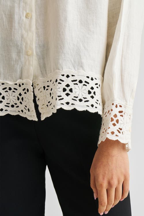 Reistor Button-down With Lace Shirt In Shell Off-white
