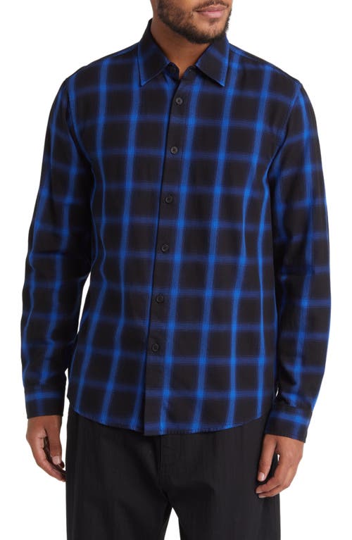 Wax London Trin Berkley Check Cotton Button-Up Shirt Bright Blue/Black at Nordstrom,