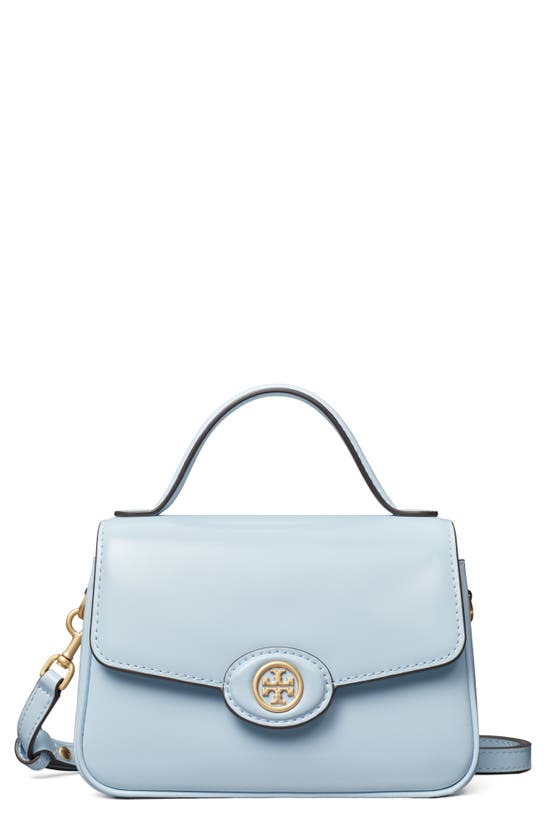 Shop Tory Burch Small Robinson Leather Top Handle Bag In Pale Blue