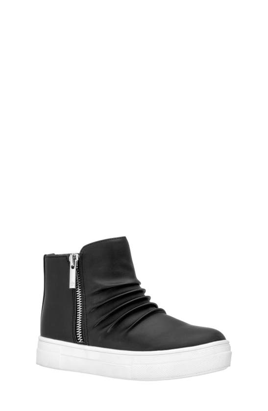 Shop Nina Kids' Ruched High Top Sneaker In Black Smooth