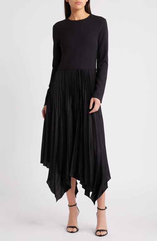 MELLODAY Long Sleeve Pleated Maxi Dress in Black 