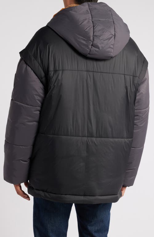 Shop Ugg(r) Kristian Fleece Collar Water Resistant Reversible Puffer Jacket With Removable Sleeves In Black/cream