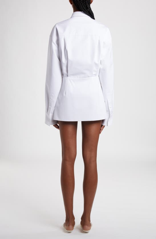 Shop Valentino Floral Appliqué Long Sleeve Cotton Poplin Mini Shirtdress In Bianco