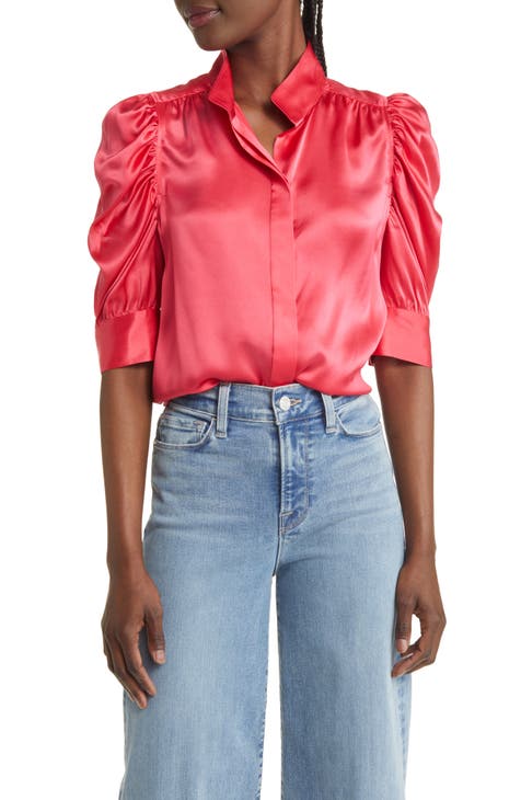 Frame Gillian Silk Button-Up Blouse in Pop Rose