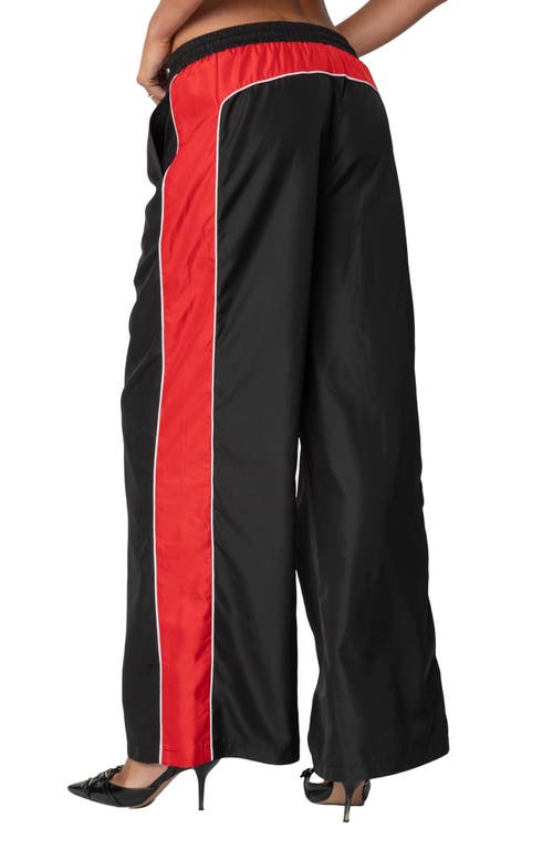 Shop Edikted Cameron Contrast Panel Satin Track Pants In Black