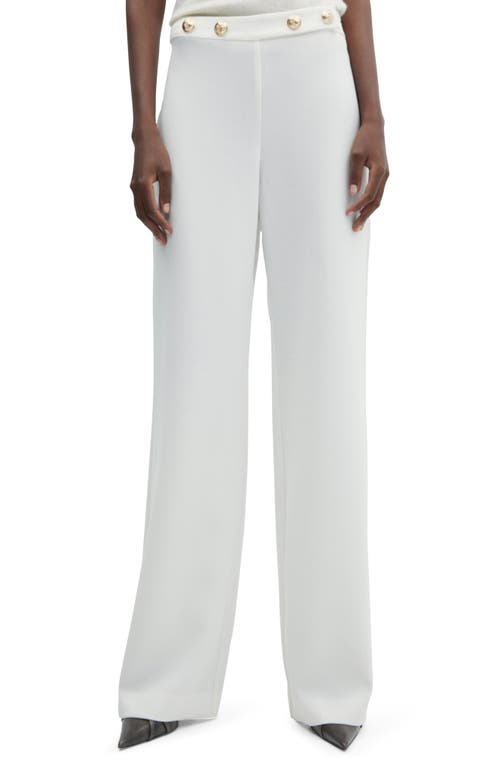 MANGO Button Detail High Waist Wide Leg Trousers White at Nordstrom,