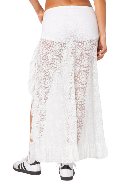 Shop Edikted Ruffle Sheer Lace Maxi Skort In White