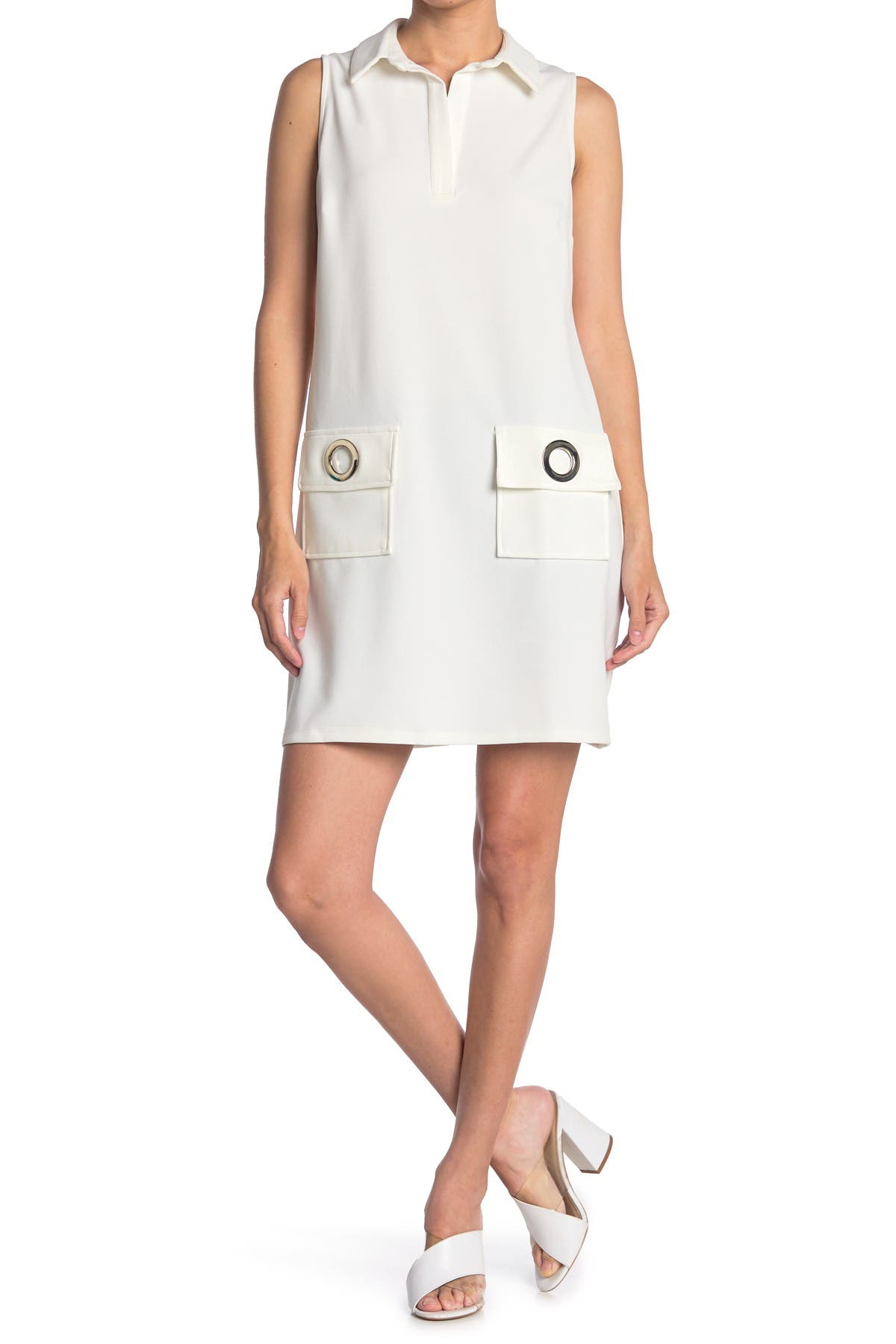 Msk Scuba Crepe Grommet Pocket Dress In White ModeSens