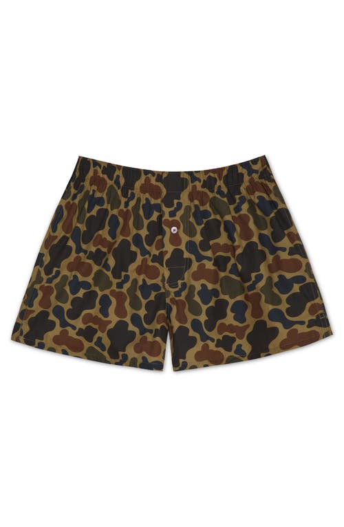 Druthers Nyc Organic Cotton Duck Camo Boxer Short In Khaki